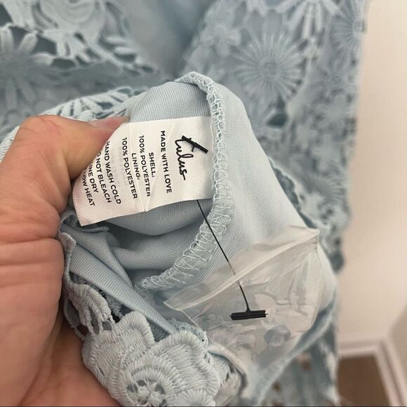 Lulus Romance Language Light Blue Backless Lace Mini Dress - Picture 10 of 12